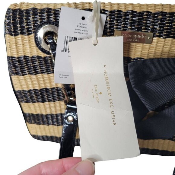 NWT Kate Spade Rattan Black Striped Bow Shoulder Three Pocket Bag W/ Dust Cover - Picture 13 of 14